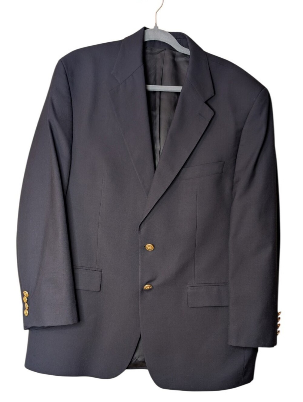 Vintage Polo University Ralph Lauren Navy Blue Wool Blazer Gold crest Buttons